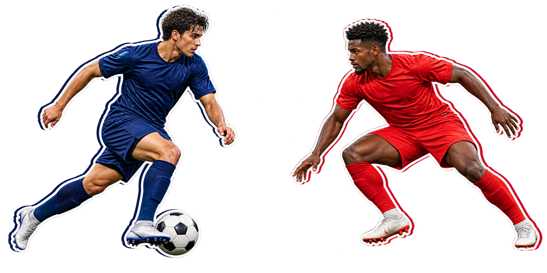 Two soccer player stickers in action wearing United Athletics crests